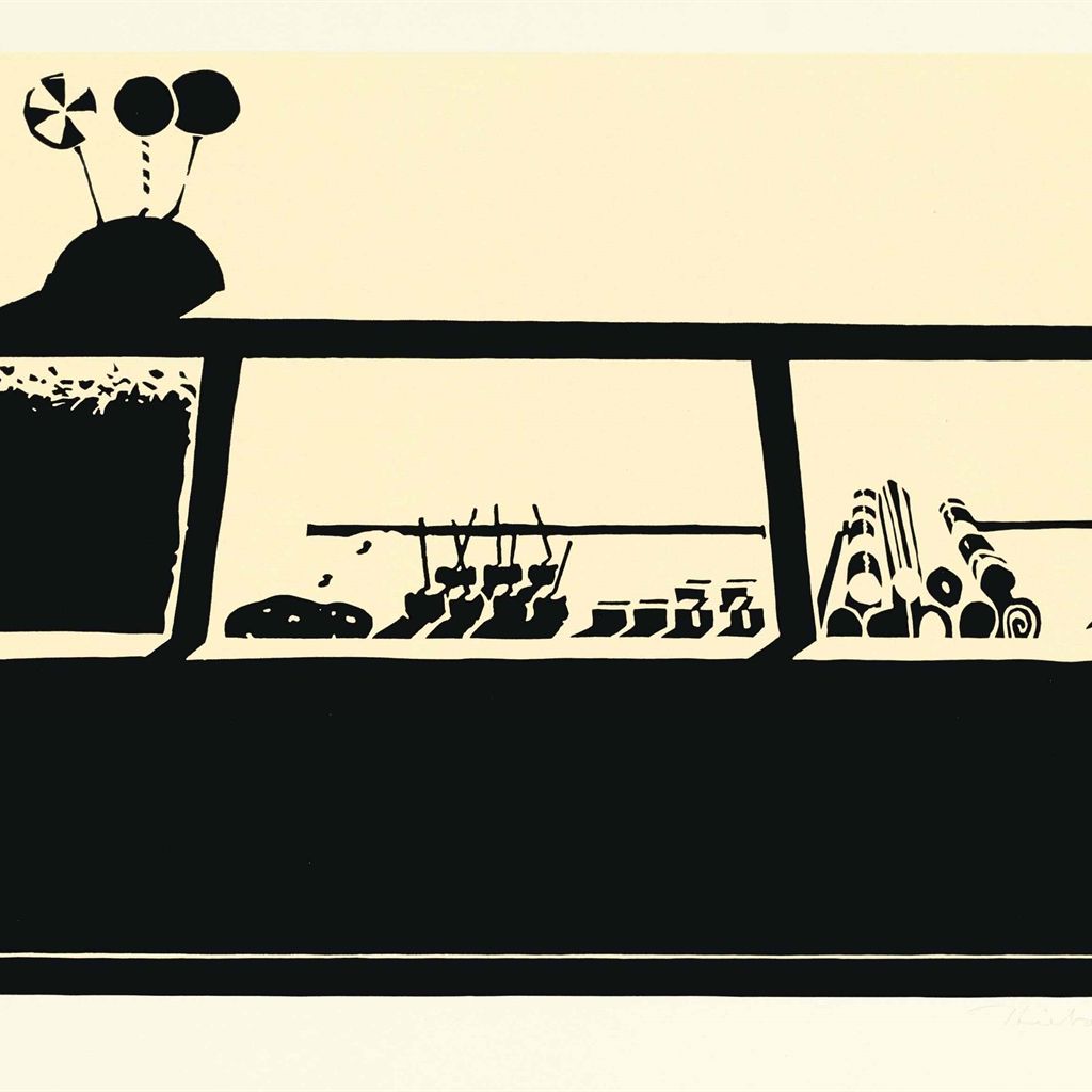 Wayne Thiebaud — Прилавок с конфетами, состоящий из семи натюрмортов и кролика