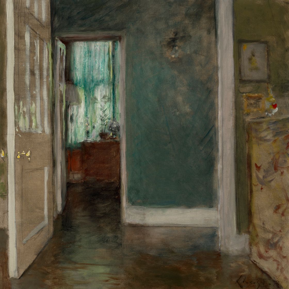 William Merritt Chase — Интерьер (Зеленая оконная занавеска), изображение 1