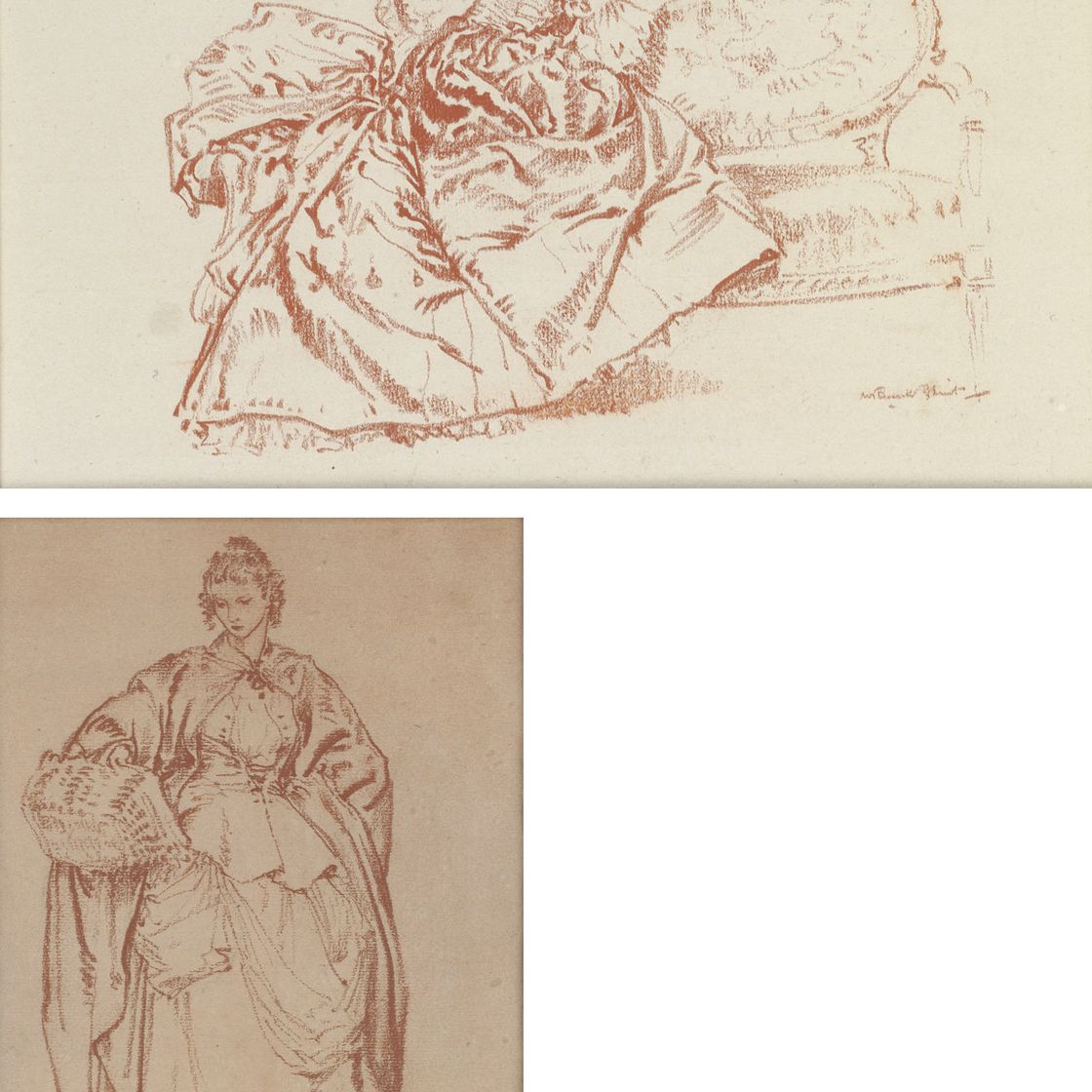 William Russell Flint — Анжелика; и этюд дамы в костюме, держащей корзину