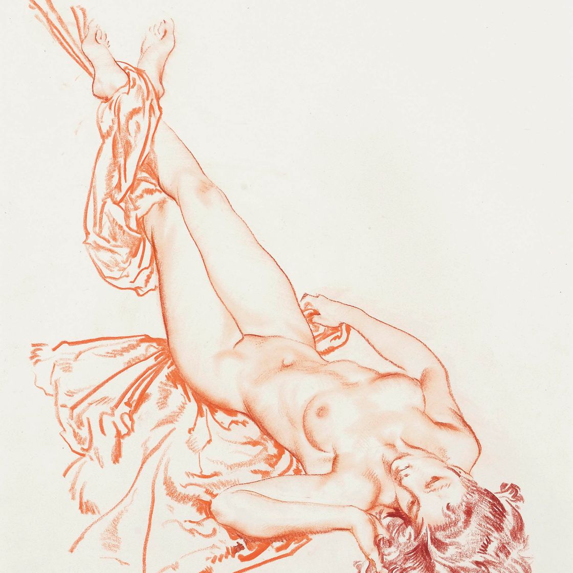William Russell Flint — Обнаженная полулежащая женщина: этюд мисс Юфимии Микер