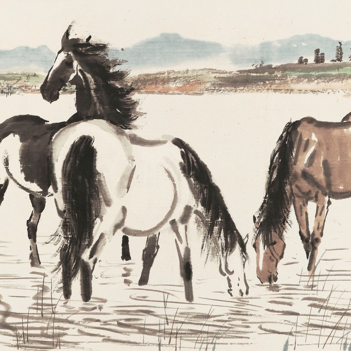 Xu Beihong — Лошади пьют