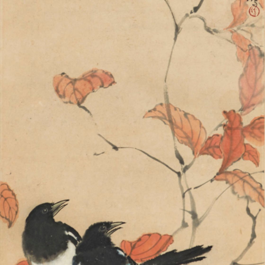 Xu Beihong — Две сороки и красные листья