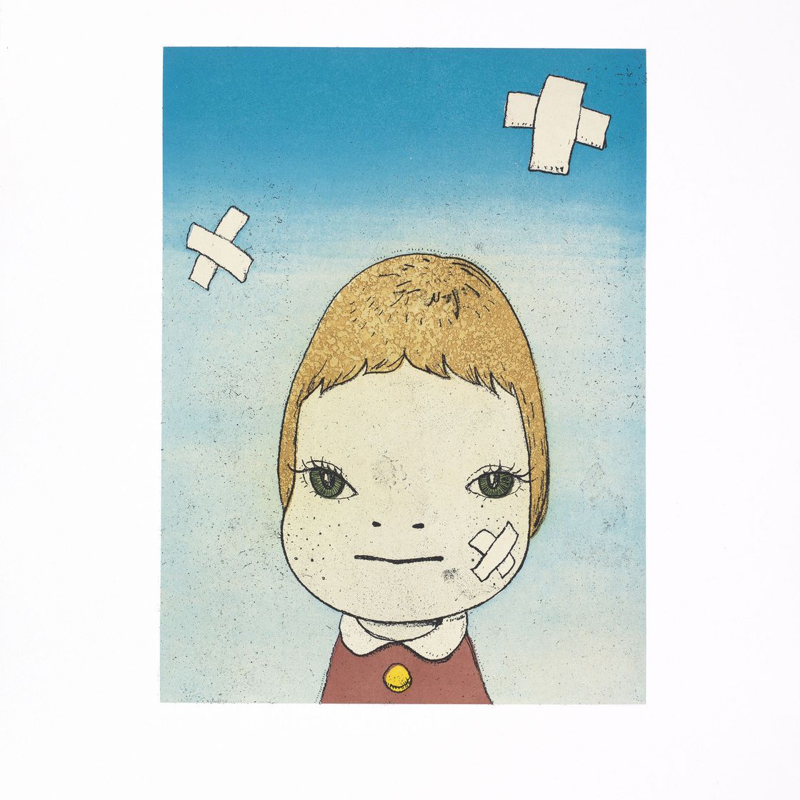 Yoshitomo Nara — Братья с насморком; Ю.Н. (автопортрет); Зеленые глаза; Ночной бродяга; На букву "Ф"; Дождливый день; Веди себя хорошо; Смирительная рубашка; Споки-офф; Туманный день; На вершине мира; и стань мыслителем, изображение 5
