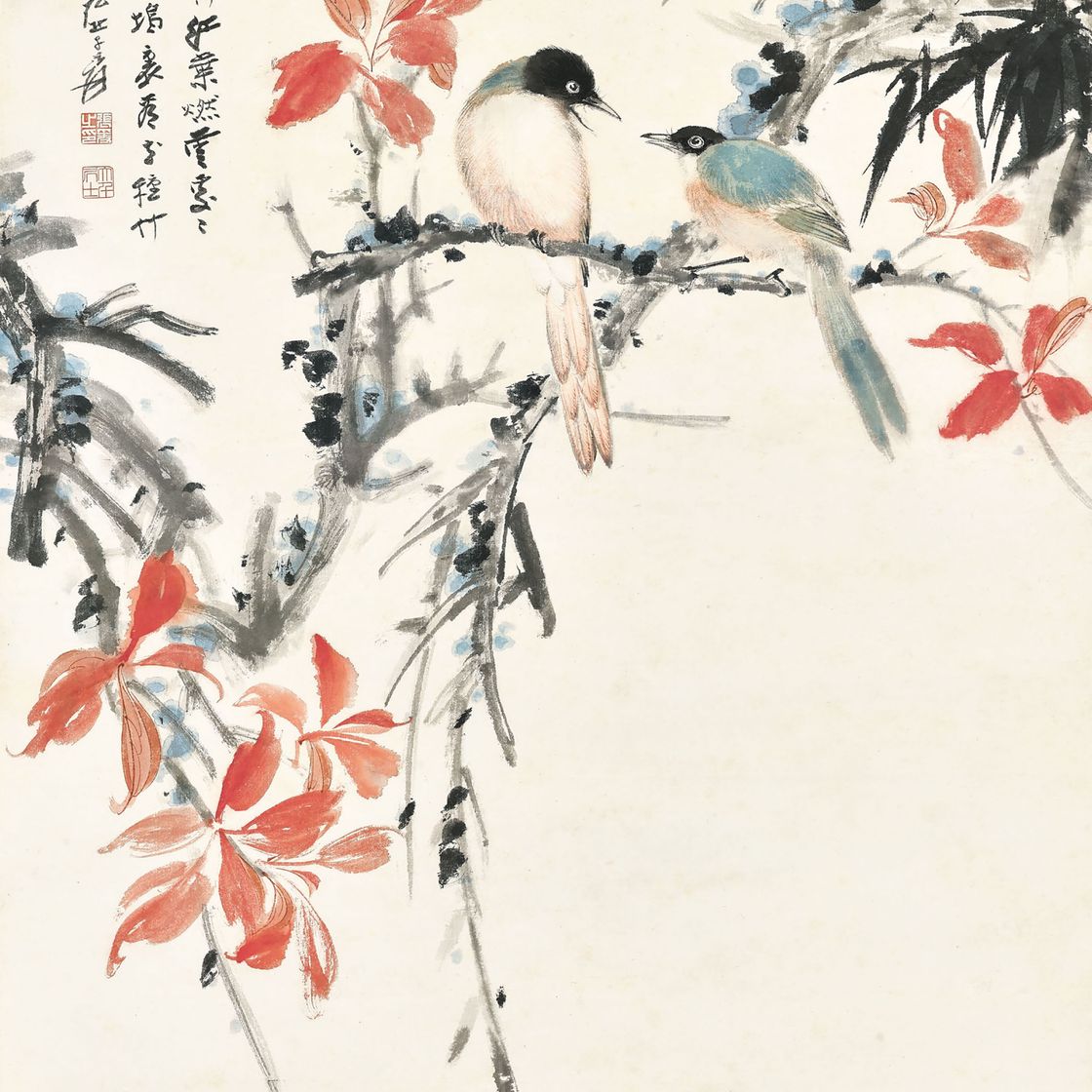 Zhang Daqian — Птицы и красные листья