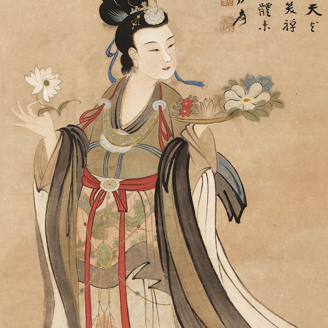 Zhang Daqian — Богиня, разбрасывающая цветы, изображение 1