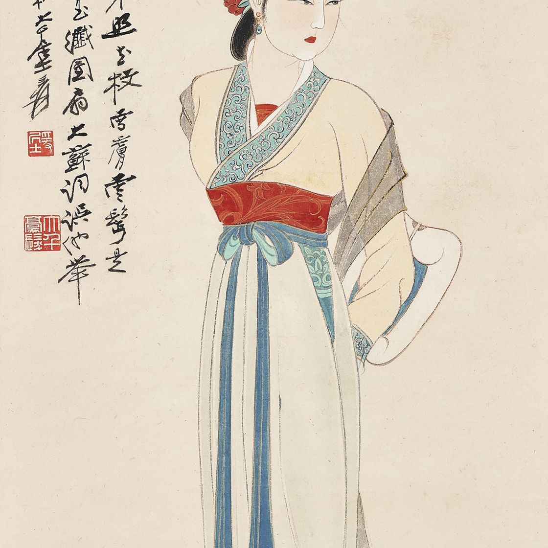 Zhang Daqian — Дама с веером в руках