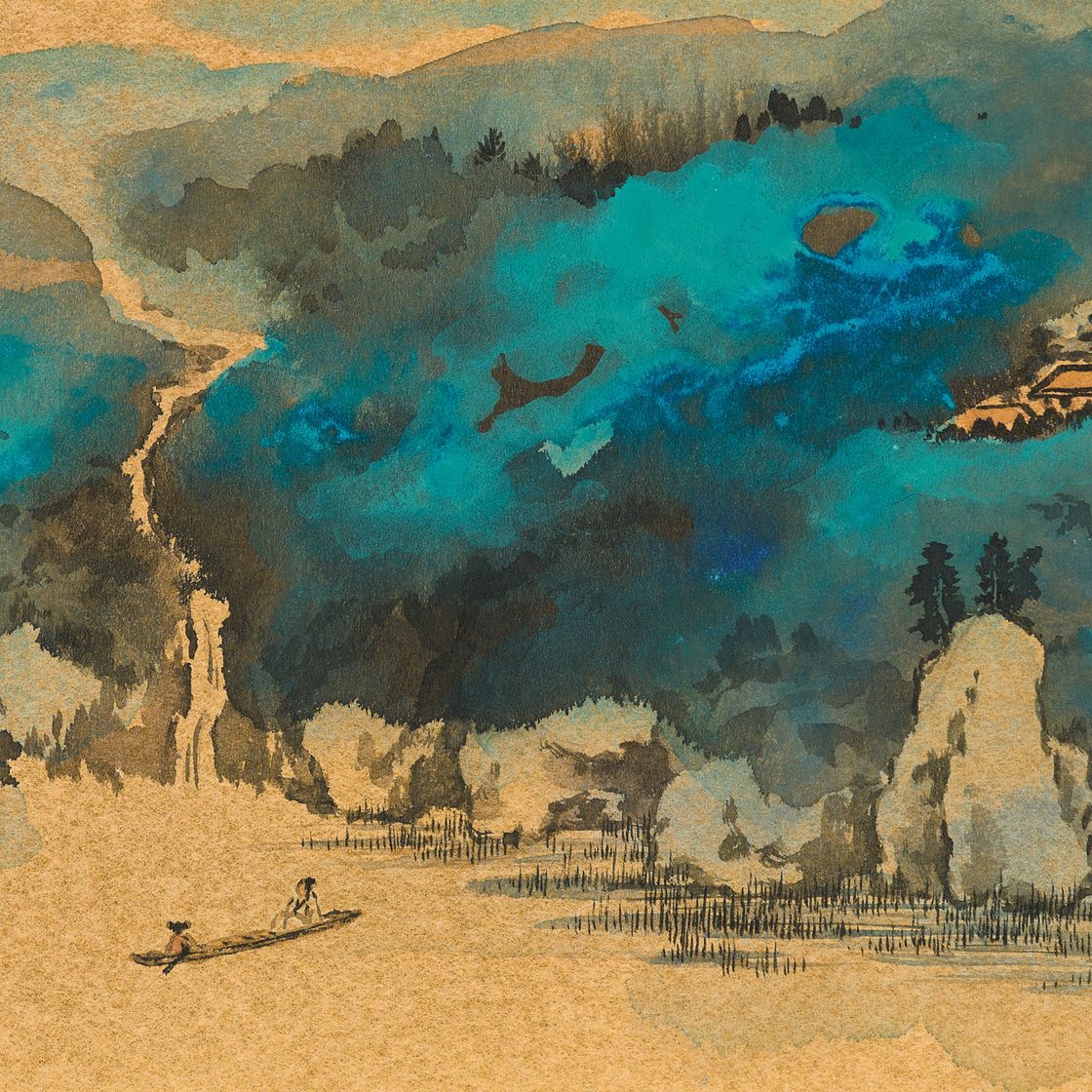 Zhang Daqian — Катание на лодке у водопада
