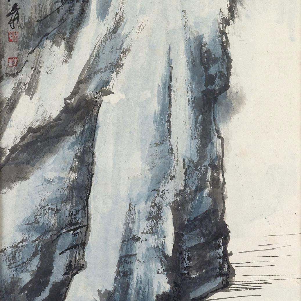 Zhang Daqian — Рыбацкая лодка под обрывом