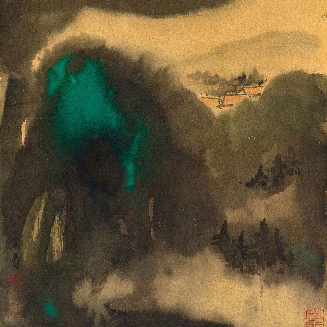 Zhang Daqian — Весенний пейзаж после дождя