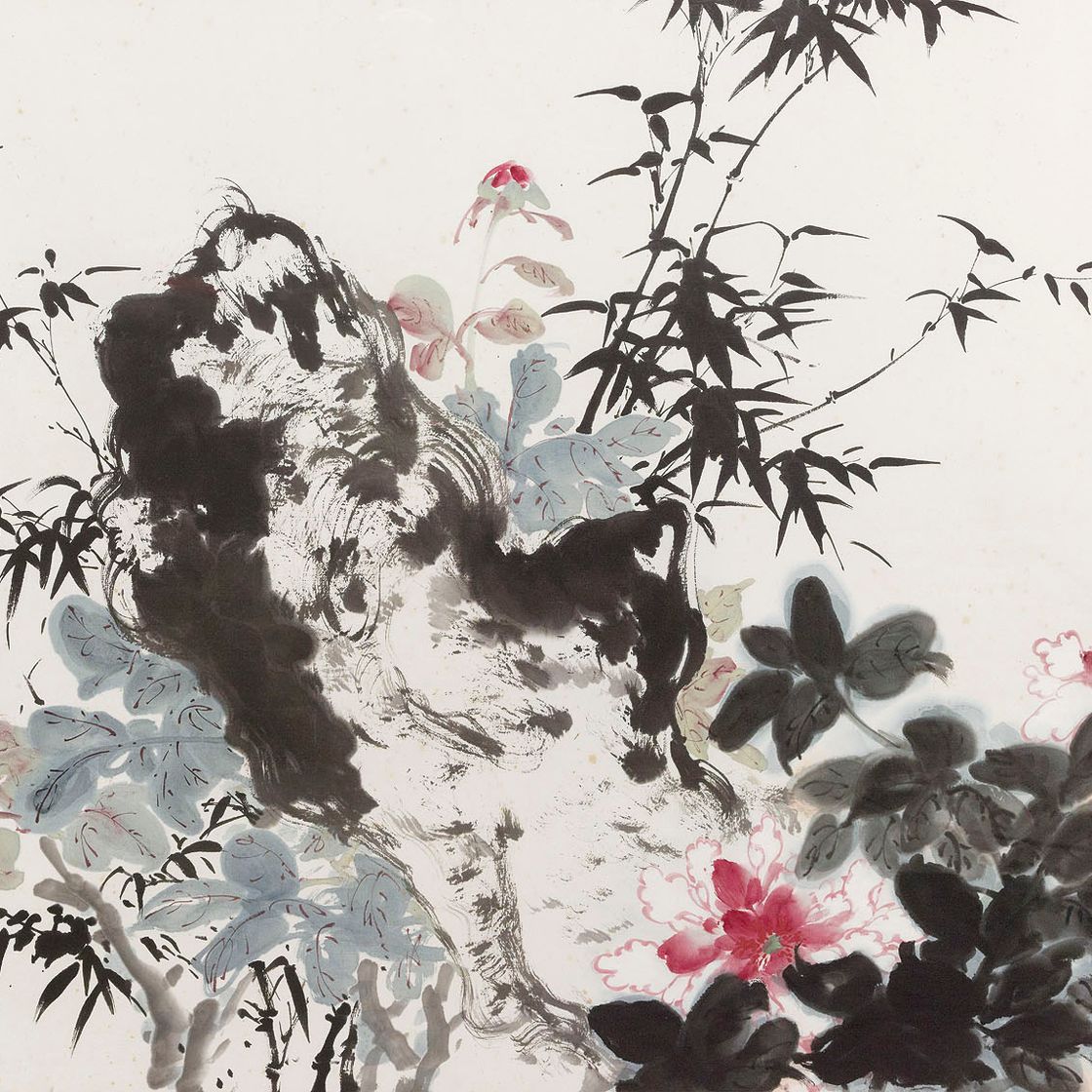 Zhang Daqian — Пионы, бамбук и камень