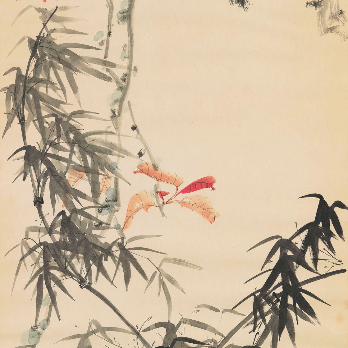 Zhang Daqian — Красные листья и птица