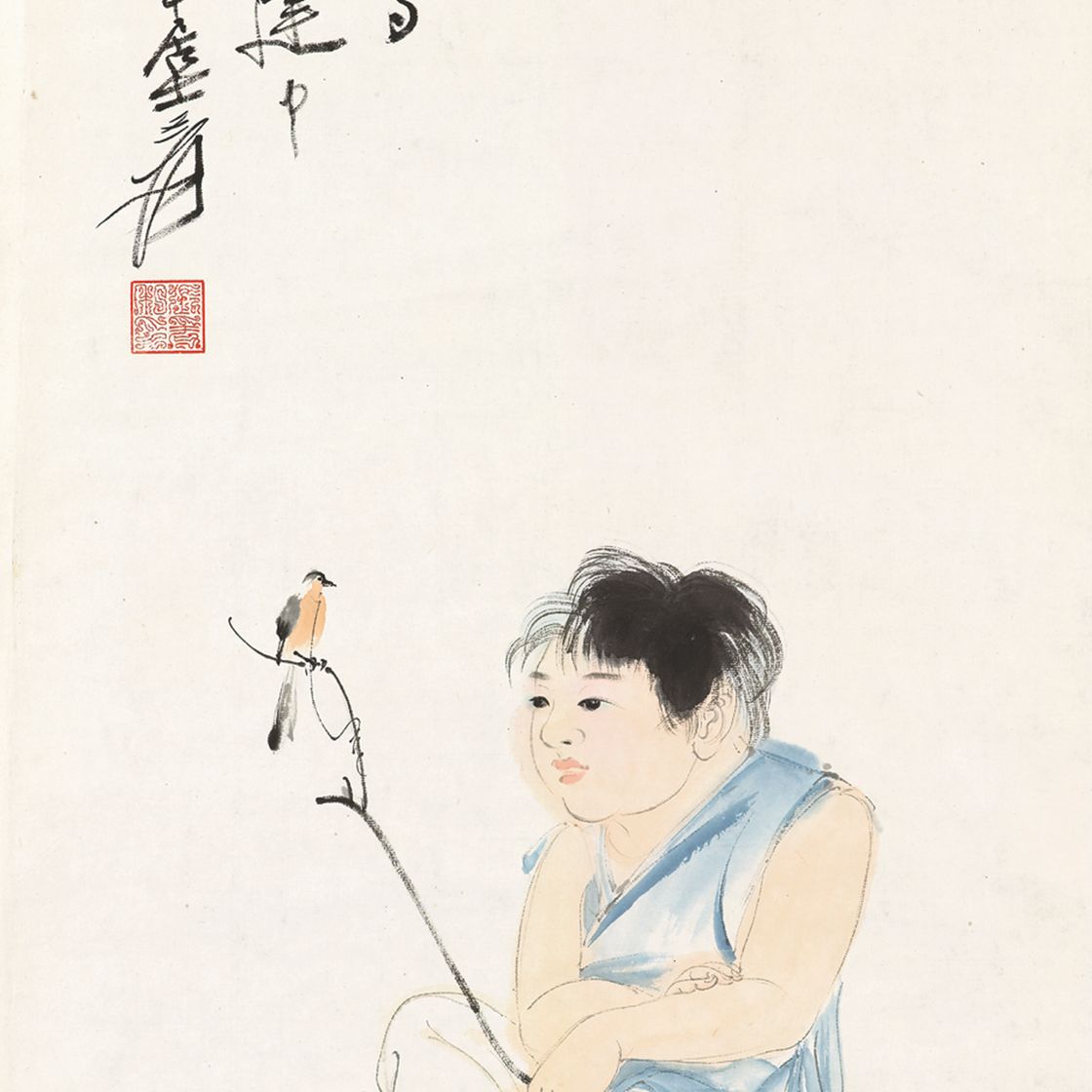 Zhang Daqian — Мальчик с птицей, изображение 2