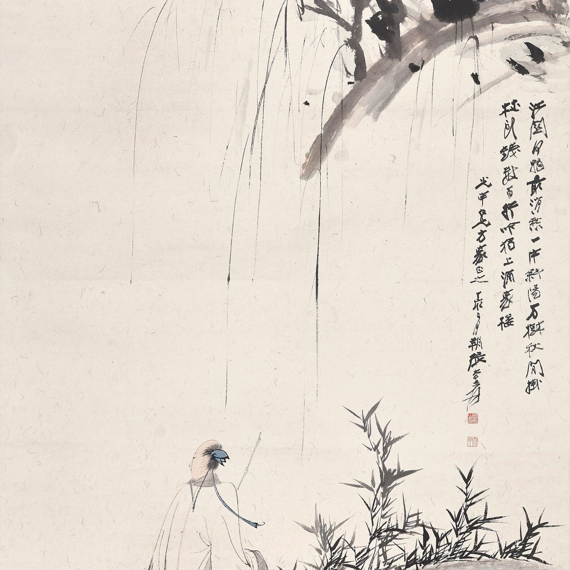 Zhang Daqian — Ученый под ивами, изображение 1