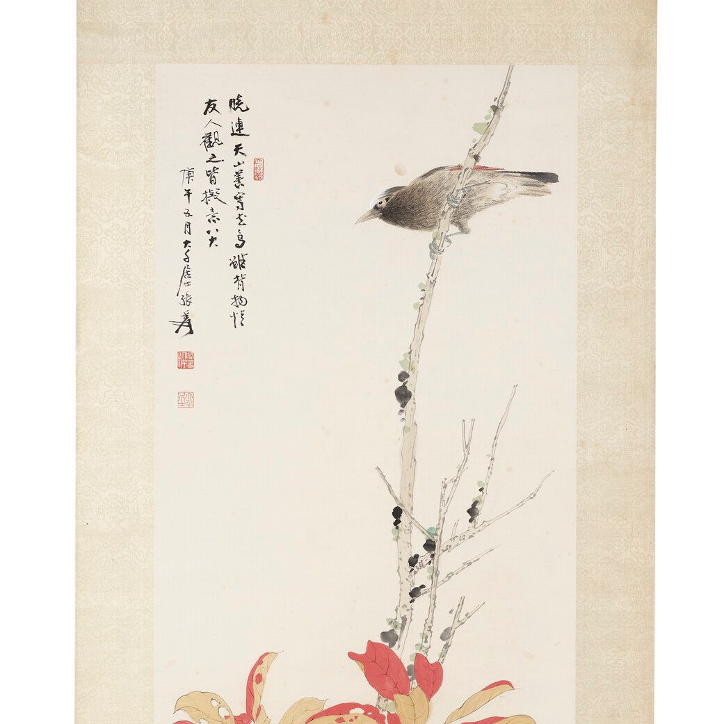 Zhang Daqian — Птица и красные листья, изображение 2