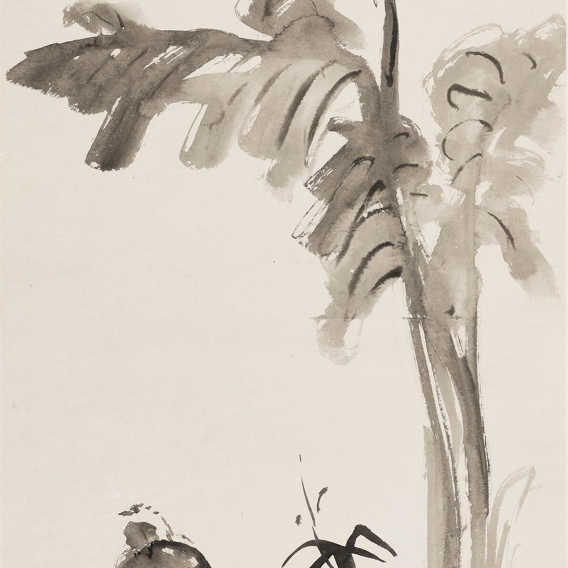 Zhang Daqian — Банановое растение, Скала, птица и бамбук, изображение 1