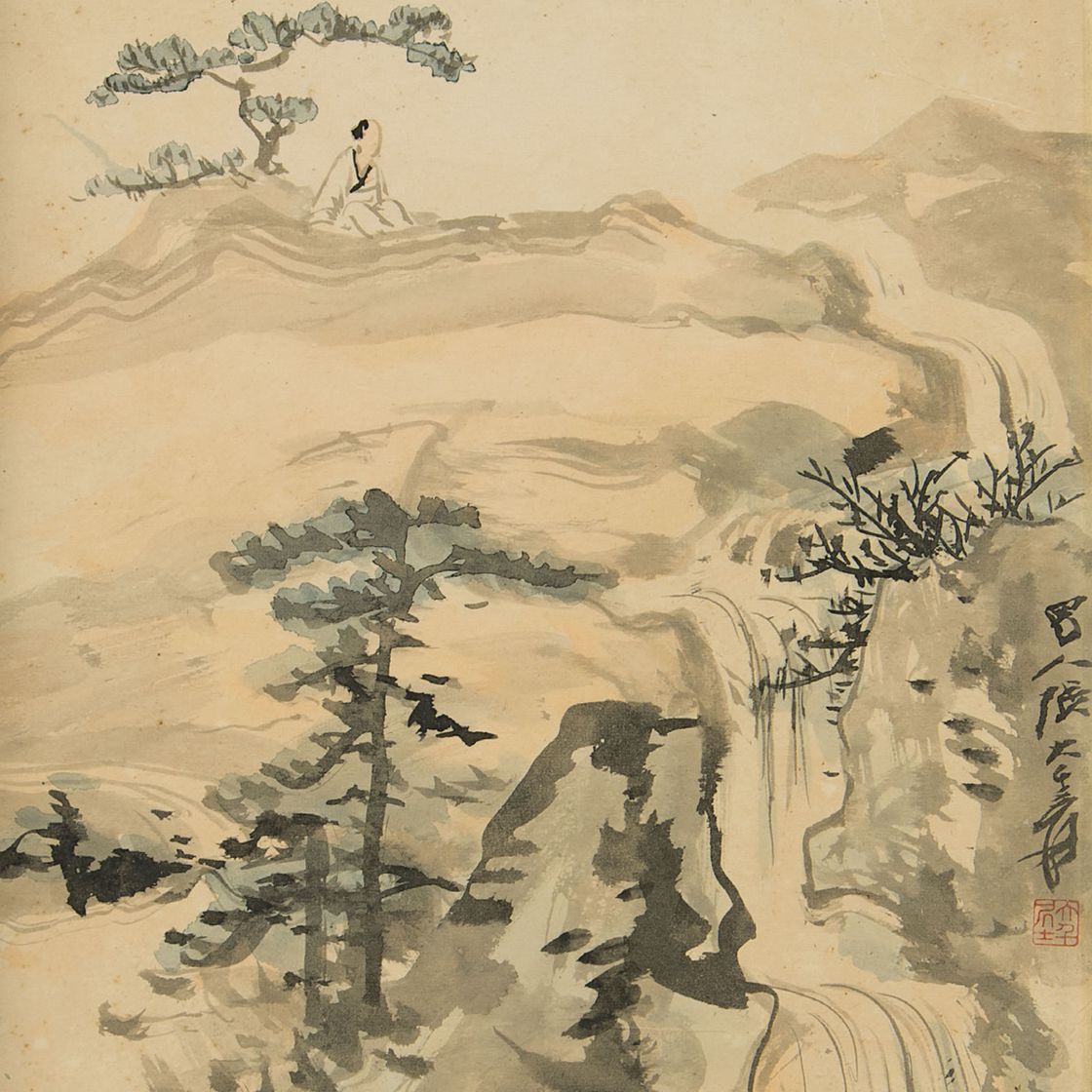 Zhang Daqian — Ученый смотрит на водопад