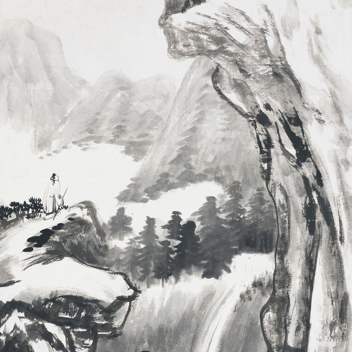 Zhang Daqian — Ученый любуется водопадом