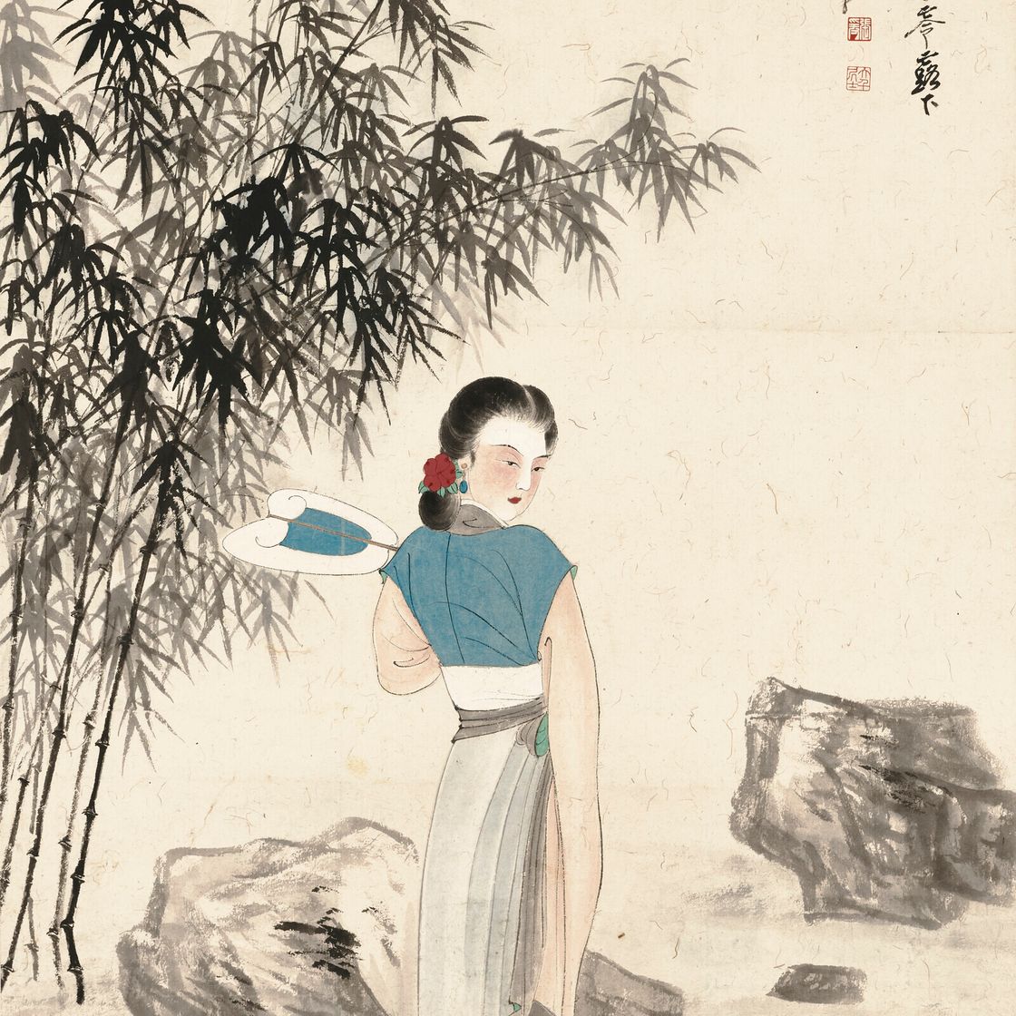 Zhang Daqian — Дама с веером в руках, изображение 1