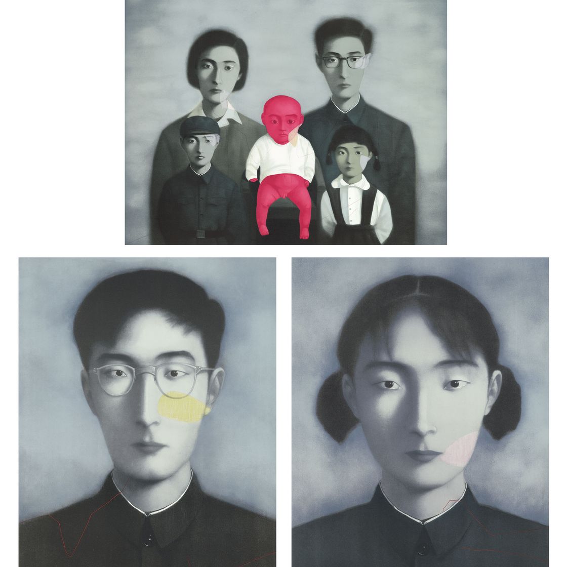 Zhang Xiaogang — Серия "Родословная" - Большая семья; & Товарищ (мужчина); & Товарищка (женщина)