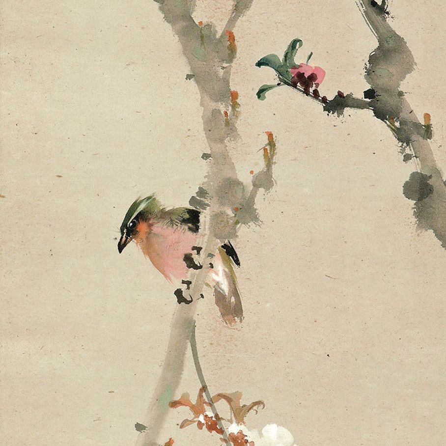 Zhao Shao'ang — Весенние птицы/ Каллиграфическое двустишие, изображение 4
