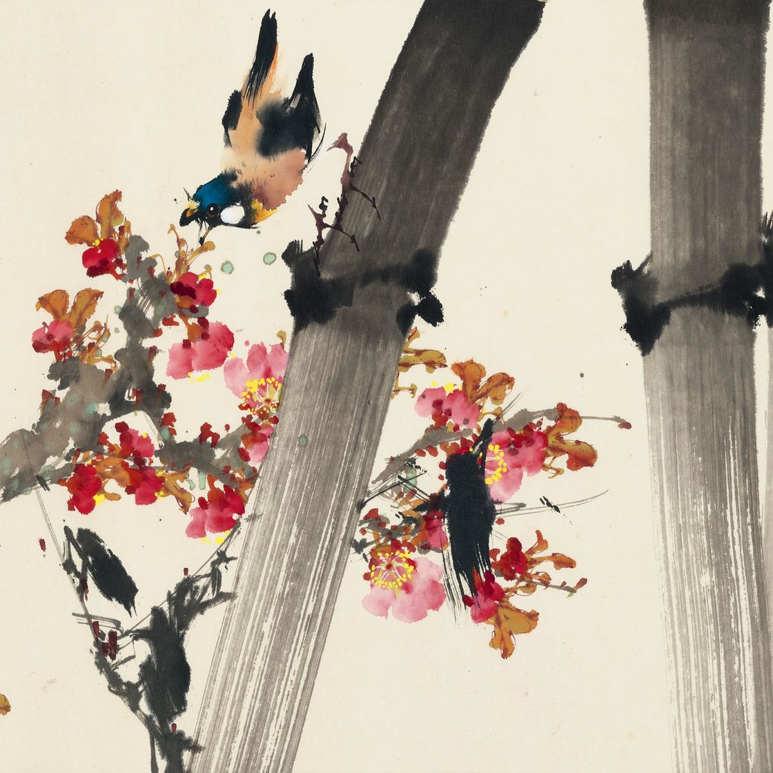 Zhao Shao'ang — Цветы персика, бамбук и птицы