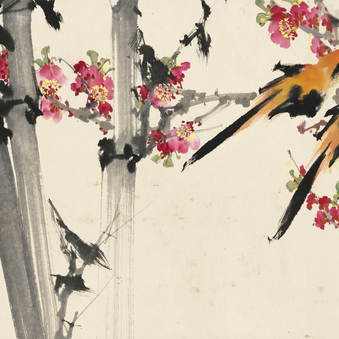 Zhao Shao'ang — Цветы персика, бамбук и птицы
