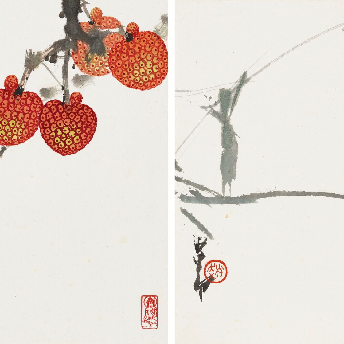 Zhao Shao'ang — Личи и цикада / воробей на дереве, изображение 1