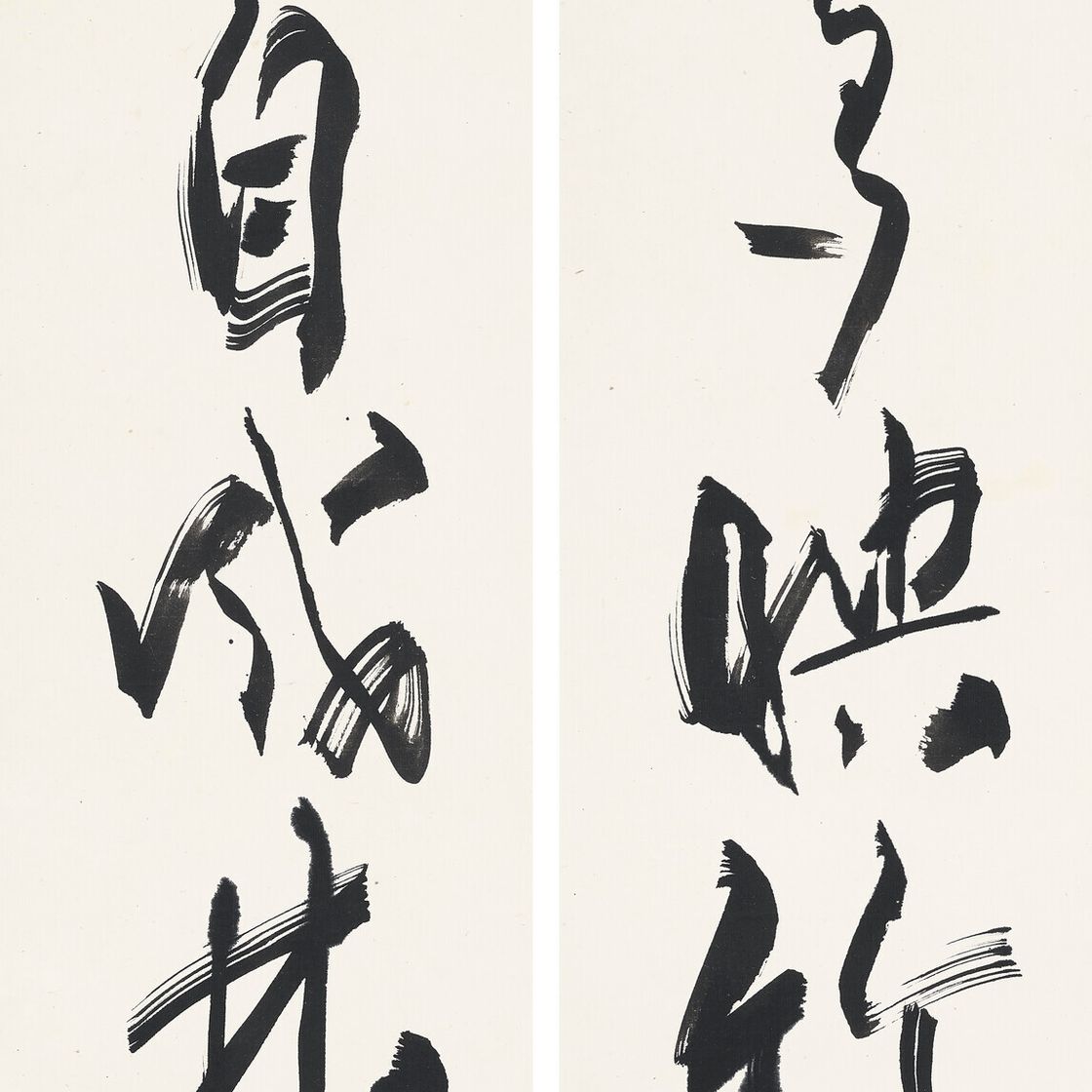 Zhao Shao'ang — Каллиграфическое двустишие из пяти символов, написанное бегущим шрифтом