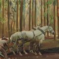 Alfred James Munnings — Лесная сцена: Человек и лошади рисуют дерево, изображение 1