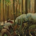 Alfred James Munnings — Лесная сцена: Человек и лошади рисуют дерево, изображение 2
