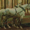 Alfred James Munnings — Лесная сцена: Человек и лошади рисуют дерево, изображение 3