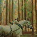 Alfred James Munnings — Лесная сцена: Человек и лошади рисуют дерево, изображение 4