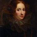 Anthony van Dyck — Портрет дамы, доходящей ей до груди, в кружевной оборке, с жемчугом и драгоценными камнями в волосах, изображение 1