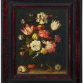 Balthasar Van Der Ast — Тюльпаны, гвоздики, розы и другие цветы в вазе с ракушками и ящерицей на выступе, изображение 2