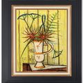 Bernard Buffet — Букет красных и голубых цветов с желтым оттенком, ваза белого и оранжевого цветов, изображение 2