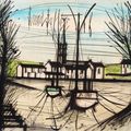 Bernard Buffet — Деревня и барки, изображение 1