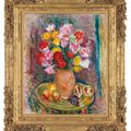 Charles Camoin — Цветочный горшок с розами и фруктами на плато, изображение 4