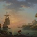 Claude Joseph Vernet — Средиземноморский порт на закате, с рыбаком на переднем плане, изображение 1