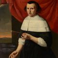 Dutch School — Портрет женщины, ранее известной как Элизабет Кромвель, в три четверти роста, с веером в руках, перед занавесом, за которым виден пейзаж, изображение 1