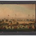 Dutch School — Хонги в Кантоне с испанским, американским, британским и голландским флагами, изображение 1