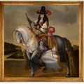 Dutch School — Конный портрет короля Карла II (1630-1685), установленный на сером коне на фоне пейзажа, изображение 1