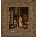 Dutch School — Внутренняя сцена с дамой, указывающей на кухарку, протирающую серебряную тарелку, коридор и сад, виднеющиеся через дверной проем за ней., изображение 2
