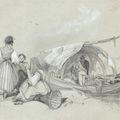 Edward Lear — Перевал Монте-д'Оро на Корсике; Башня Сан-Эусебио; Фигуры, загружающие баржу; Башня в Кампанье, Рим; и замок на вершине прибрежного холма., изображение 3