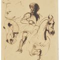 Eugène Delacroix — Мужчина в доспехах верхом на коне, с изображением головы лошади и кошачьих голов, изображение 1