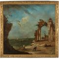 Francesco Guardi — Это каприз, вызванный обелиском у входа в фортификационный порт; Это каприз, вызванный аркой руин в Лагуне, изображение 1