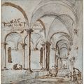 Francesco Guardi — Сводчатый внутренний двор с фигурами, изображение 1