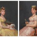 Francisco Goya — Портрет доньи Марии Висенты Баррузо Вальдес, сидящей на диване с комнатной собачкой; и портрет ее матери доньи Леоноры Антонии Вальдес де Баррузо, сидящей на стуле с веером в руках., изображение 1
