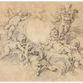 François Boucher — Путти в облаках, поддерживающий картуш с инициалами ‘AN’, изображение 1