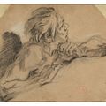 François Boucher — Мужчина, опершись на руки, смотрит вверх, направо, изображение 1