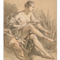 François Boucher — Полуобнаженная женщина, сидящая среди тростников, изображение 1
